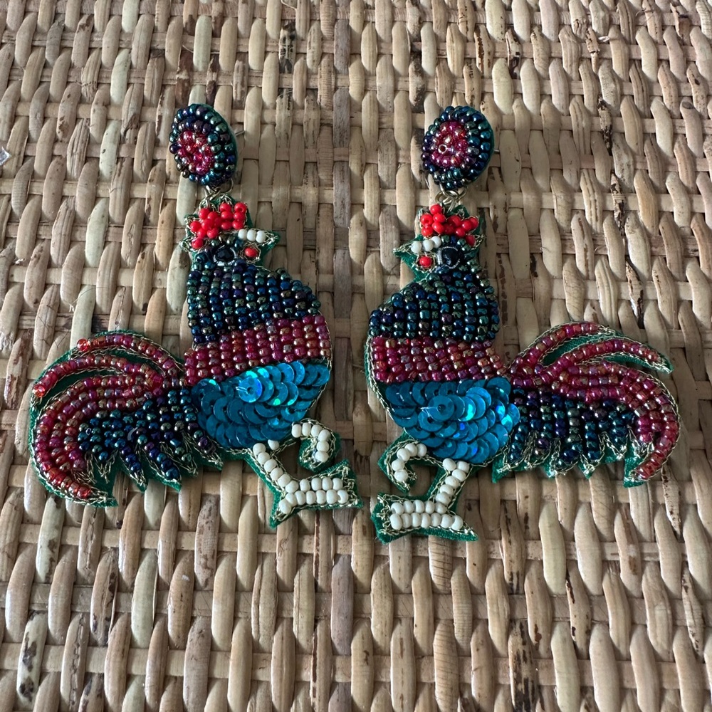 Colorful Rooster Statement Earrings